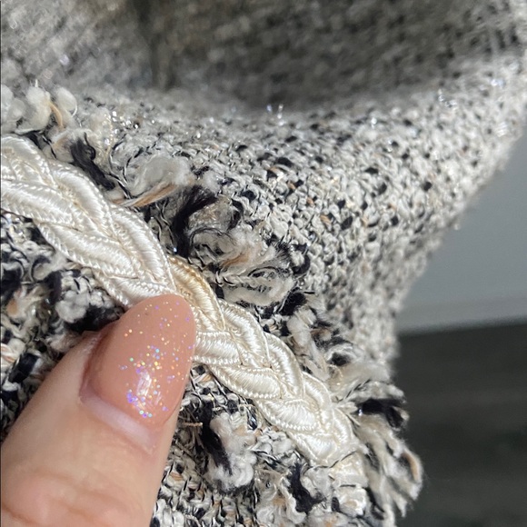 Ellen Tracy tweed blazer jacket sparkle black cream grey Chanel vibe size 10 - Picture 7 of 16